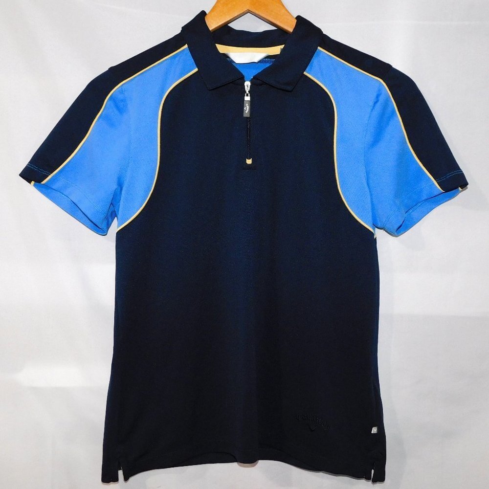 Callaway Two Tone Blue 1/4 Zip Short Sleeve Golf Polo Shirt Womens M
